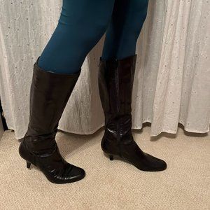 Leather black mid calf boots